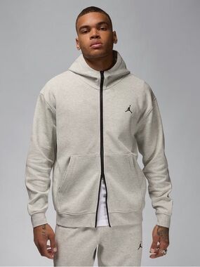 Jordan Men’s Zip-Up Hoodie - Light Grey with Black Trim